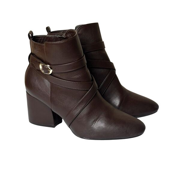 Kelly & Katie Shoes - Kelly & Katie Women’s Flomis Bootie Brown Synthetic Leather Size 9‎ Professional